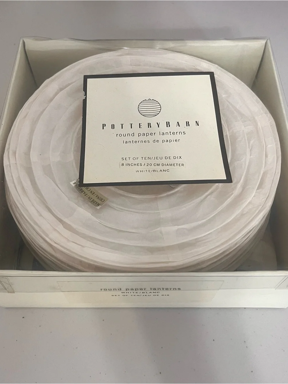 Pottery Barn White Round Paper Lanterns - 2 Boxed Set 10 each